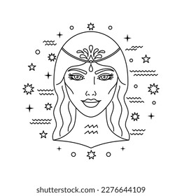 Aquarius zodiac sign in line art style on white background