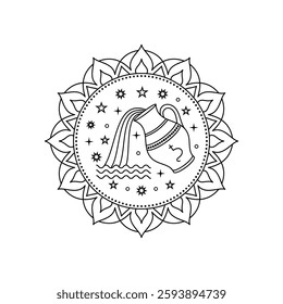 Aquarius zodiac sign in line art style on white background.