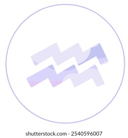 Aquarius zodiac sign, linear icon of horoscope symbol in round frame in Air element style vector illustration