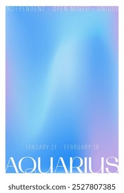 Aquarius zodiac sign. Modern astrology poster in Y2k style. Blurred horoscope background. Gradient template for social media post. Perfect for tarot readers and astrologers. Vector illustration.