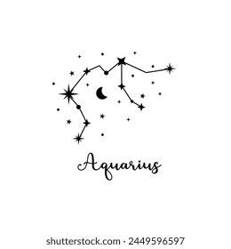 Aquarius zodiac sign with moon and stars