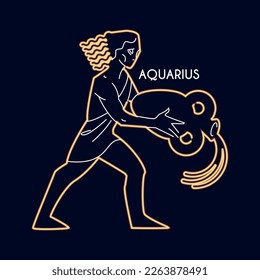 Aquarius. Zodiac sign on blue background