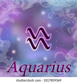 Aquarius Zodiac sign on watercolor cosmic celestial background. Cosmos. stars and zodiacal sign. Astrology and horoscope design element. Vector illustration