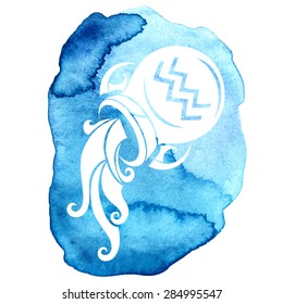 Aquarius zodiac sign on watercolor background. Vector Illustration 