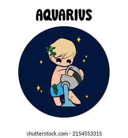 Aquarius zodiac sign on white background. Horoscope sign in twelve zodiac. Vector illustration.
