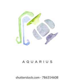 Aquarius zodiac sign, part of zodiacal system watercolor vector illustration isolated on a white background
