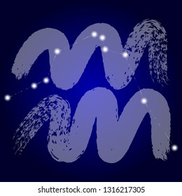 Aquarius. Zodiac sign pictogram. Calligraphic zodiac signs. Sign and constellation. Brush hand drawn. Vector illustration aquarius zodiac sign.