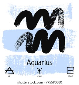 Aquarius. Zodiac sign pictogram. Calligraphic zodiac signs. Brush hand drawn. Vector illustration aquarius zodiac sign.