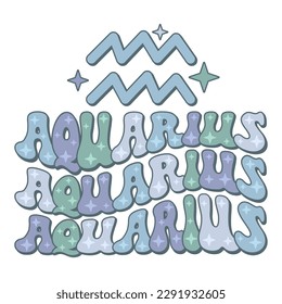 Aquarius zodiac sign. Retro wavy text horoscope design.