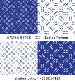 Aquarius zodiac sign seamless pattern. Zodiac signs background. Abstract flat style. Vector illustration.