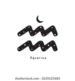 Aquarius zodiac sign with stars and moon, vector art