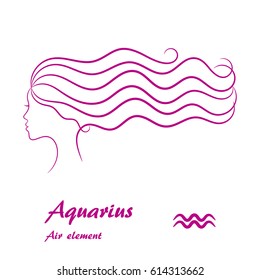 Aquarius zodiac sign. Stylized female contour profile.