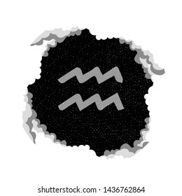 
Aquarius zodiac sign. Symbol, badge, sticker, Magnet. Ostragical horoscope. Starry sky in the clouds