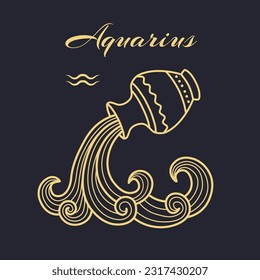 Aquarius zodiac sign. Symbol and icon of astrology horoscope. Vector illustrations