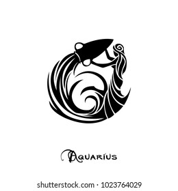 Aquarius zodiac sign tattoo art vector