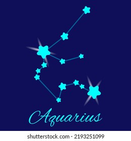 Aquarius zodiac sign. Vector illustration with constellations and astronomical symbols. Shining stars in the night sky.