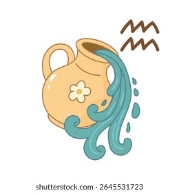 Aquarius zodiac sign with water jar cartoon style