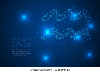 Aquarius Zodiac sign wireframe Polygon frame structure, Fortune teller concept design illustration isolated on blue gradient background with copy space, vector eps 10