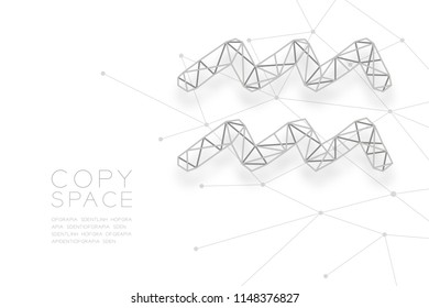 Aquarius Zodiac sign wireframe Polygon silver frame structure, Fortune teller concept design illustration isolated on white background with copy space, vector eps 10