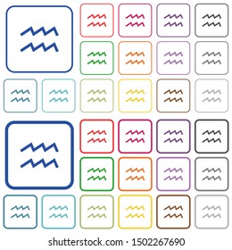aquarius zodiac symbol color flat icons in rounded square frames. Thin and thick versions included.