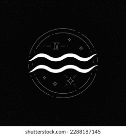 Aquarius zodiac symbol curved water wave line art logo decorative design vector illustration. Astrology sign celestial horoscope mythology star minimalist ornament elegant vintage silhouette