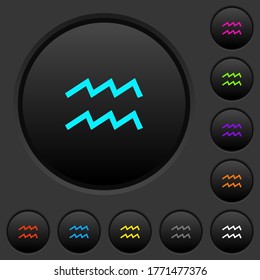 aquarius zodiac symbol dark push buttons with vivid color icons on dark grey background