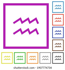 aquarius zodiac symbol flat color icons in square frames on white background