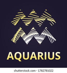 Aquarius zodiac symbol, gold icon with inscription. Horoscope. Vector illustration