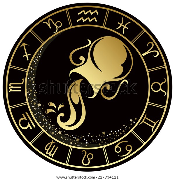 Aquarius Zodiac Symbol Golden Round Frame Stock Vector (Royalty Free ...