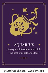 Aquarius zodiac symbol horoscope impression vintage poster design template vector illustration. Antique jug with splashing water astrology lunar calendar elegant decor spiritual pitcher