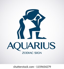 Aquarius, zodiac symbol. Logo template. Vector illustration.