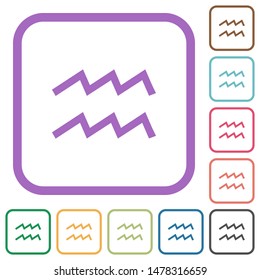 aquarius zodiac symbol simple icons in color rounded square frames on white background