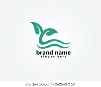 aquascape, logotipo aquático, folhas abstratas misturando com ondas, modelo de design de logotipo