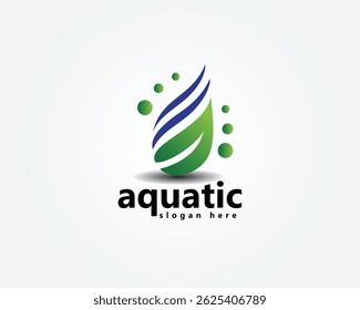 aquascape, logotipo aquático, folha com duas linhas de onda nele, modelo de design de logotipo