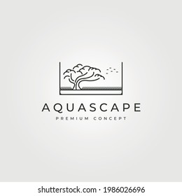 aquascape bonsai logo vector line art symbol illustration design, aquarium logo design