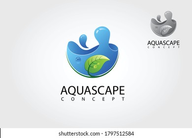 Aquascape Vector Logo Template. Green Aquarium illustration concept. 