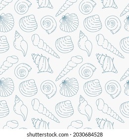 Aquatic aesthetic seamless pattern vector illustration. Seashells and underwater wildlife texture design. Beach background. Summer wrapping.