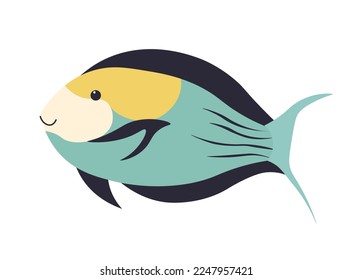 Aquatic animal with fins and tail, colorful body stripes. Isolated icon of fish, sea and wild life, marine creatures. Fauna of underwater, tropical and exotic water dweller. Vector in flat style