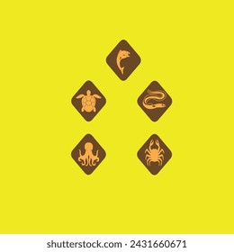 aquatic animal icons in orange colors