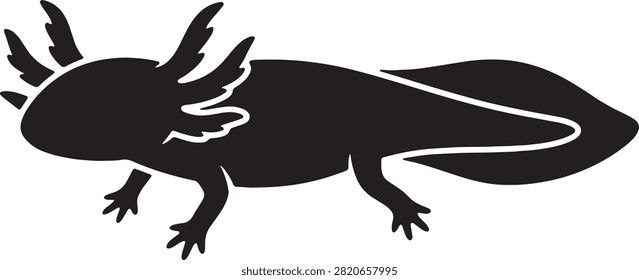 Aquatic animal, salamander, unique creature, silhouette design.