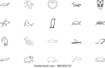 Aquatic animals black color set outline style