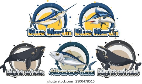 Aquatic animals cartoon collection illustration