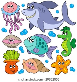 Big Set Cute Cartoon Sea Animals Stock Vector (Royalty Free) 436485169 ...