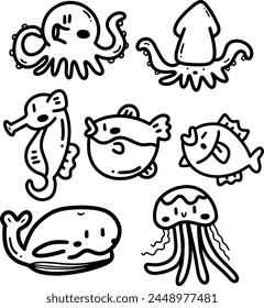 animales acuáticos doodles diseño del elemento.