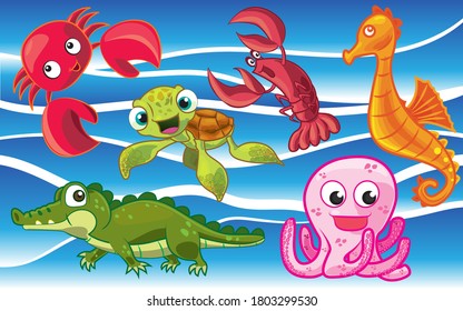 Animales acuáticos de fondo marino
