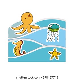 aquatic animals in the sea icon, vecto illustraction design image