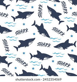 Aquatic Apex Predators Seamless Shark Pattern can be use for background and apparel design