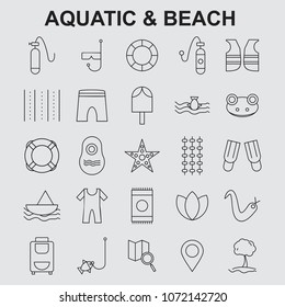 Aquatic beach icons set vector 