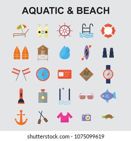 Aquatic beach icons set vector 