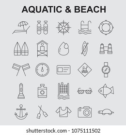 Aquatic beach icons set vector 